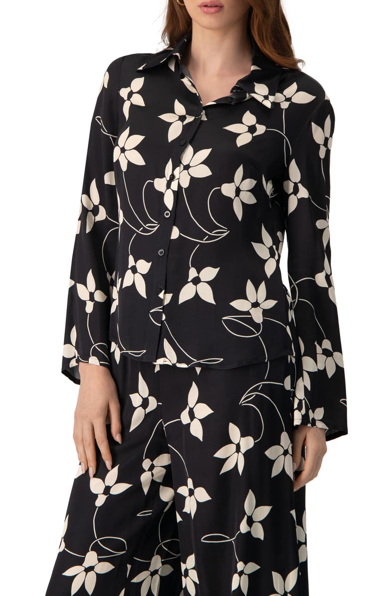 IVONNE Long Sleeve Printed Shirt Blouse, Main, color, Black