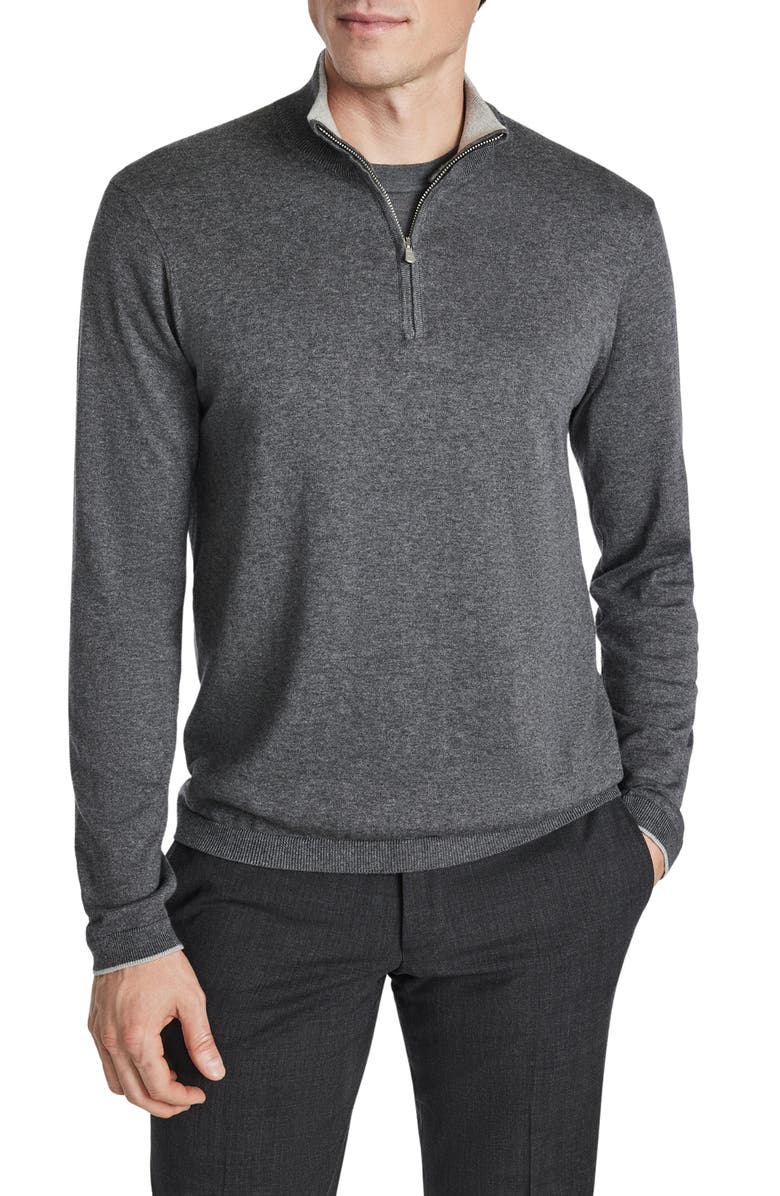 Jack Victor Daniel Quarter-Zip Cotton Sweater, Main, color, Charcoal