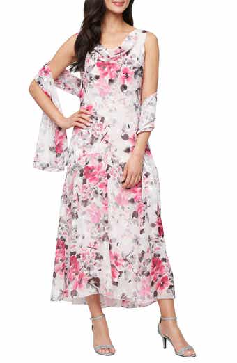 Alex Evenings Floral Sleeveless Burnout Chiffon Dress with Shawl