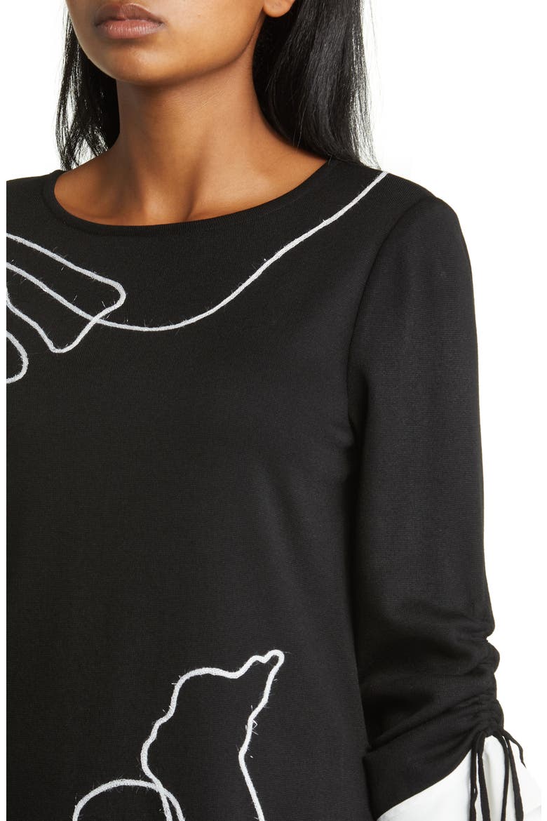 Floral Embroidered Sweater, Alternate, color, BLACK/ IVORY