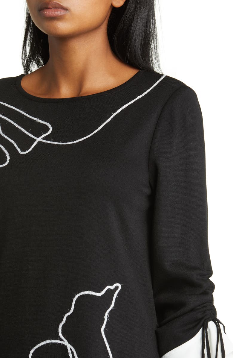 Ming Wang Floral Embroidered Sweater, Alternate, color, 