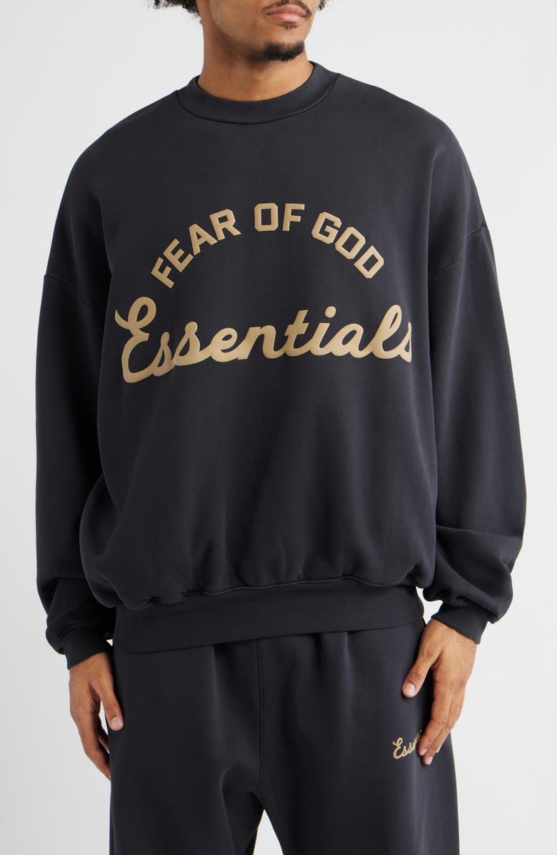 Fear of God Essentials Training '90s Fleece Crewneck Sweatshirt, Main, color, Faded Black