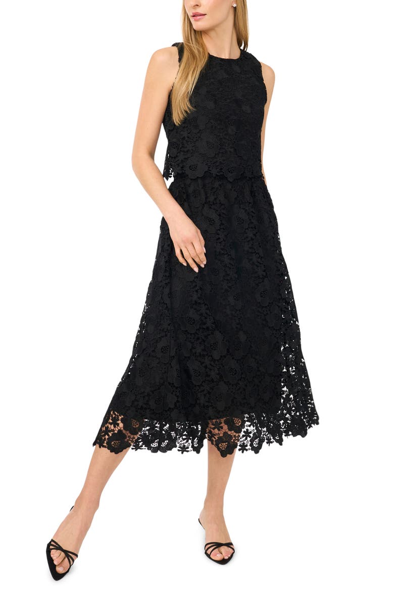 Floral Lace A-line Midi Skirt, Alternate, color, RICH BLACK