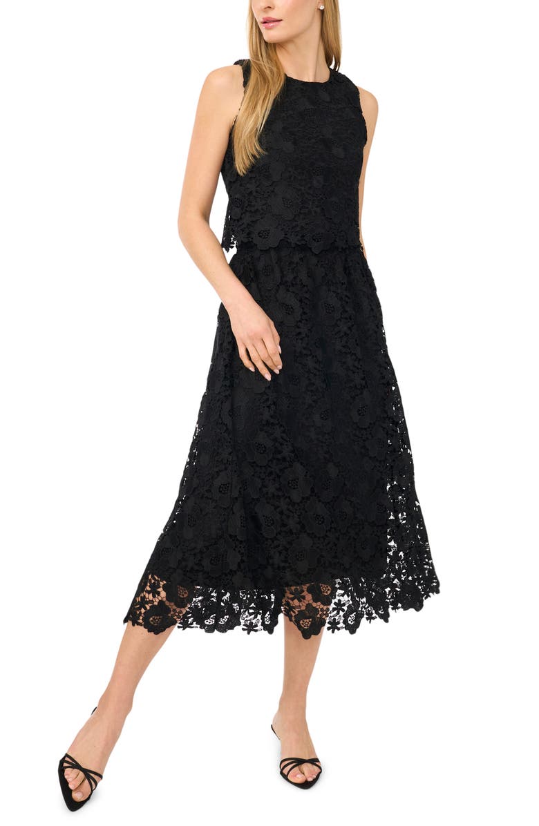 CeCe Floral Lace A-line Midi Skirt, Alternate, color, Rich Black