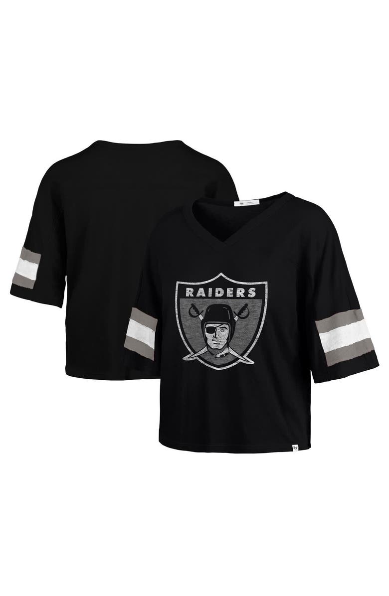 '47 Women's '47 Black Las Vegas Raiders Double Header Scout Cropped V-Neck T-Shirt, Alternate, color, Black