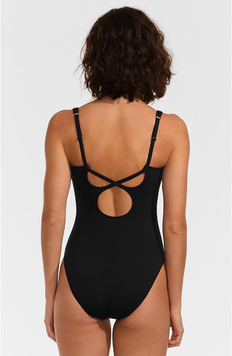 Lands' End V-Neck High Leg Strappy Back One Piece, Alternate, color, Black