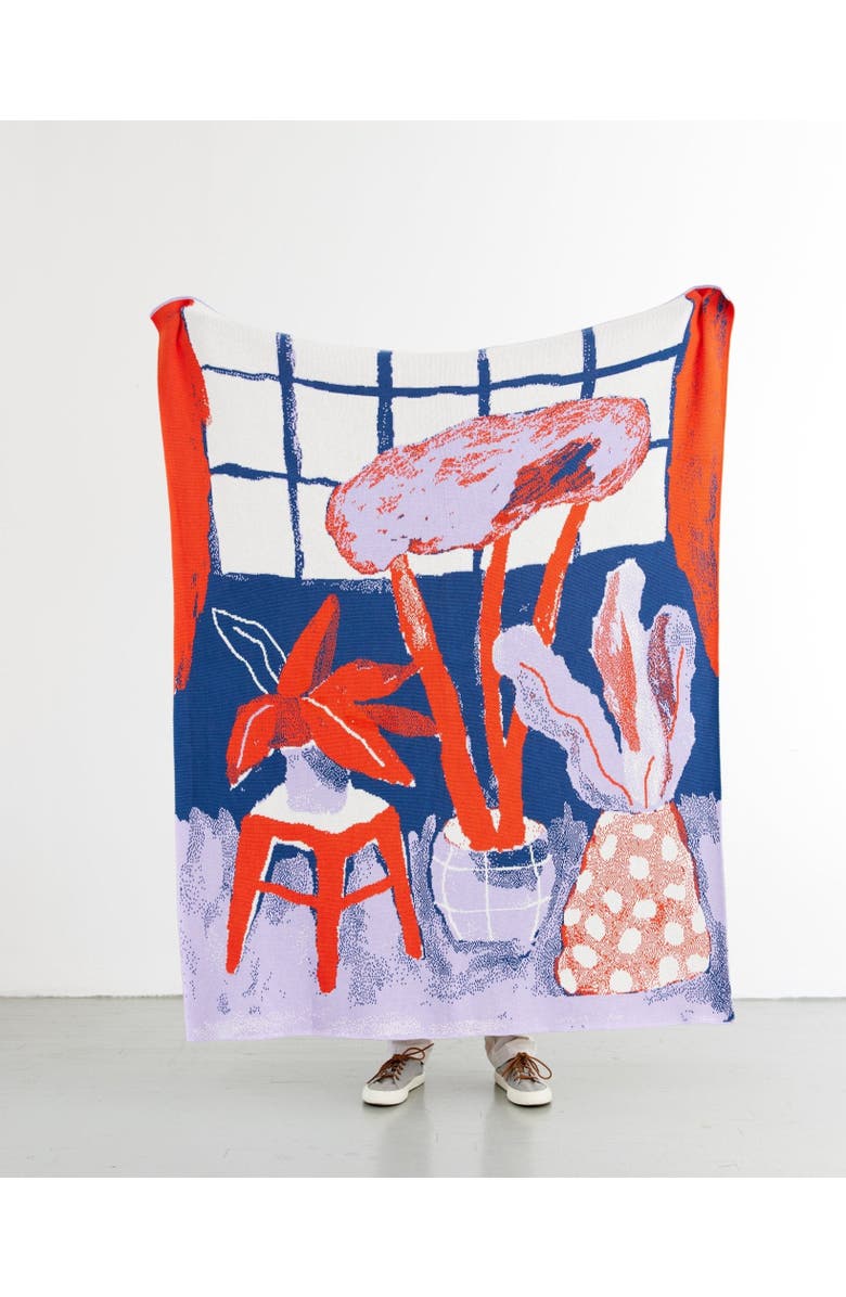 Biquette House Plants Knit Throw Blanket, Alternate, color, Blue Night