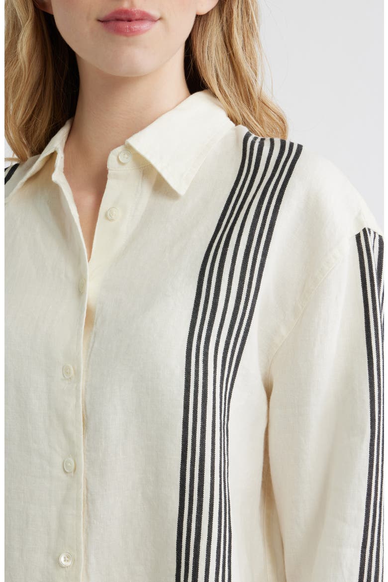 Vertical Stripe Linen Blend Button-Up Shirt, Alternate, color, BOLD PLACEMENT STRIPE BLACK