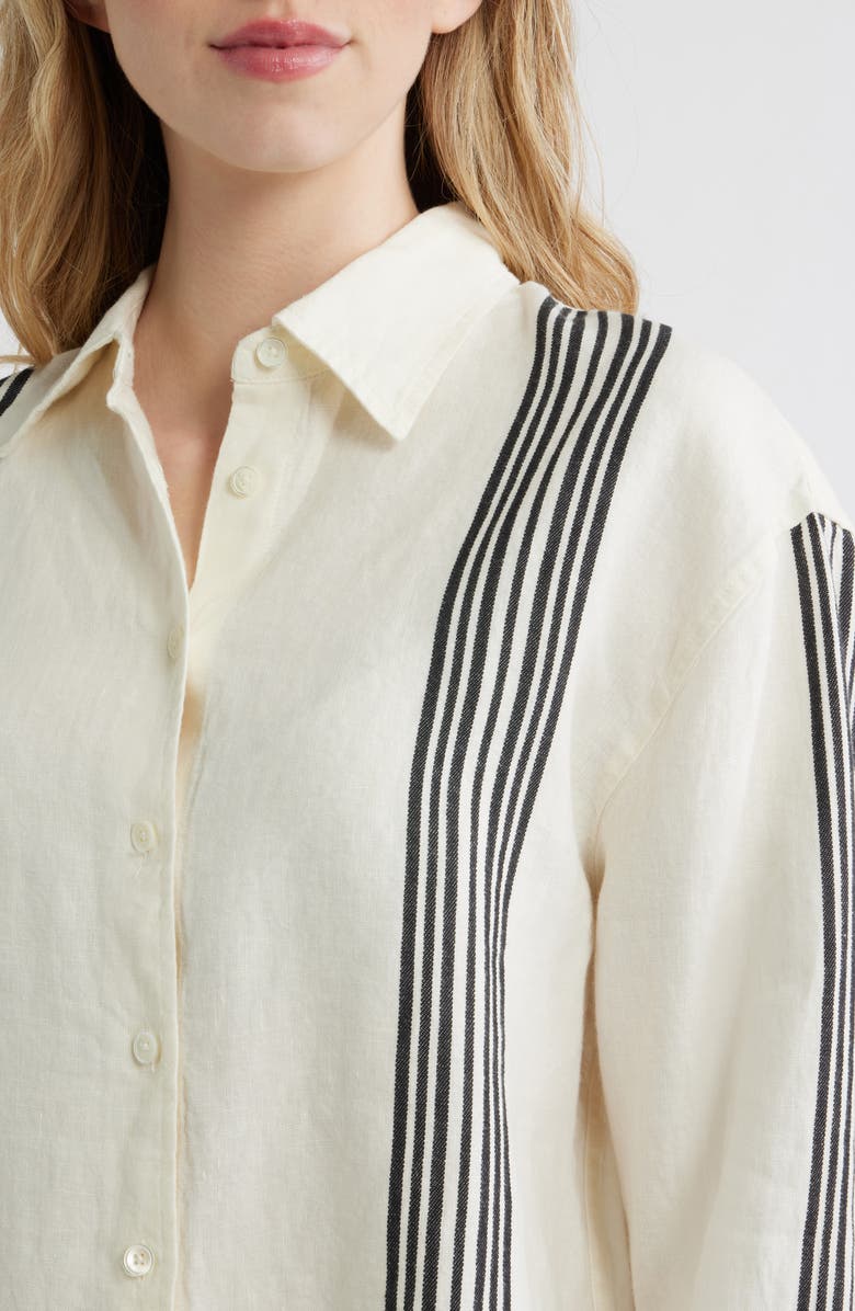 Madewell Vertical Stripe Linen Blend Button-Up Shirt, Alternate, color, Bold Placement Stripe Black