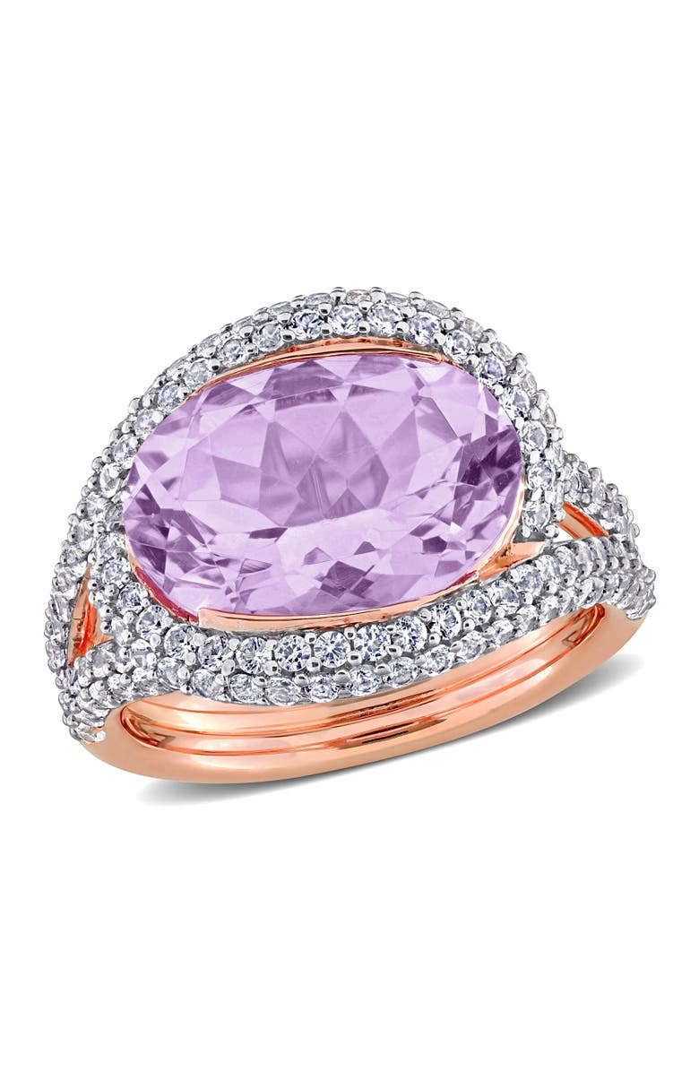 Julianna B. Amethyst & Lab-Created White Sapphire Halo Ring, Main, color, Pink Amethyst