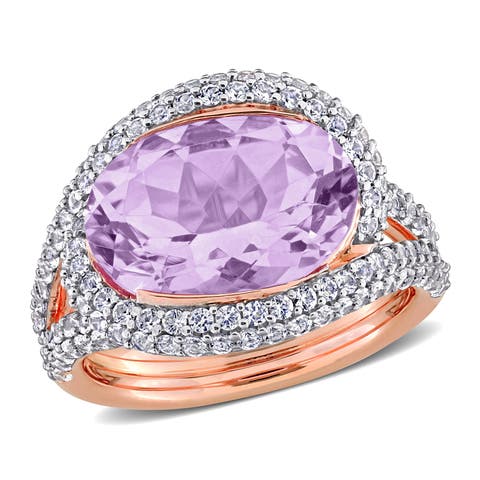 Amethyst & Lab-Created White Sapphire Halo Ring