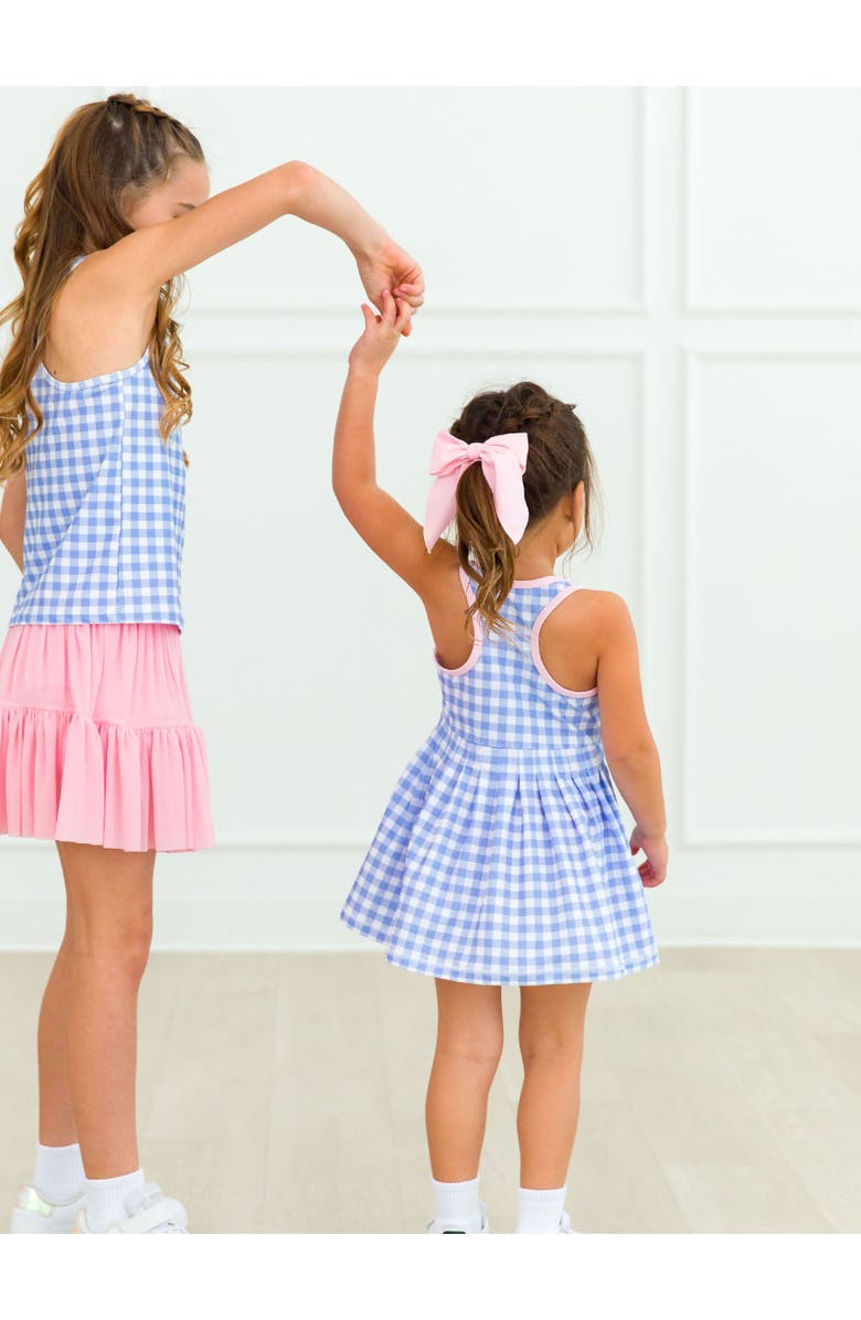 RuffleButts Girls UPF50+ Active Dress & Bike Short Set, Alternate, color, Periwinkle Blue Gingham