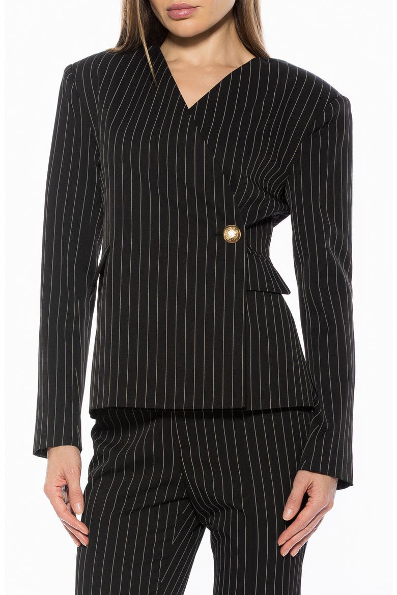 ALIRA WRAP BLAZER, Main, color, BLACK PINSTRIPE