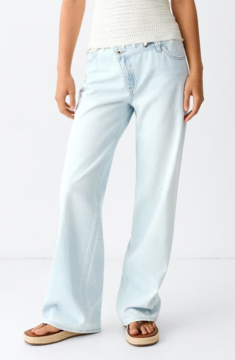 Straight Cross High Waist Straight Leg Jeans