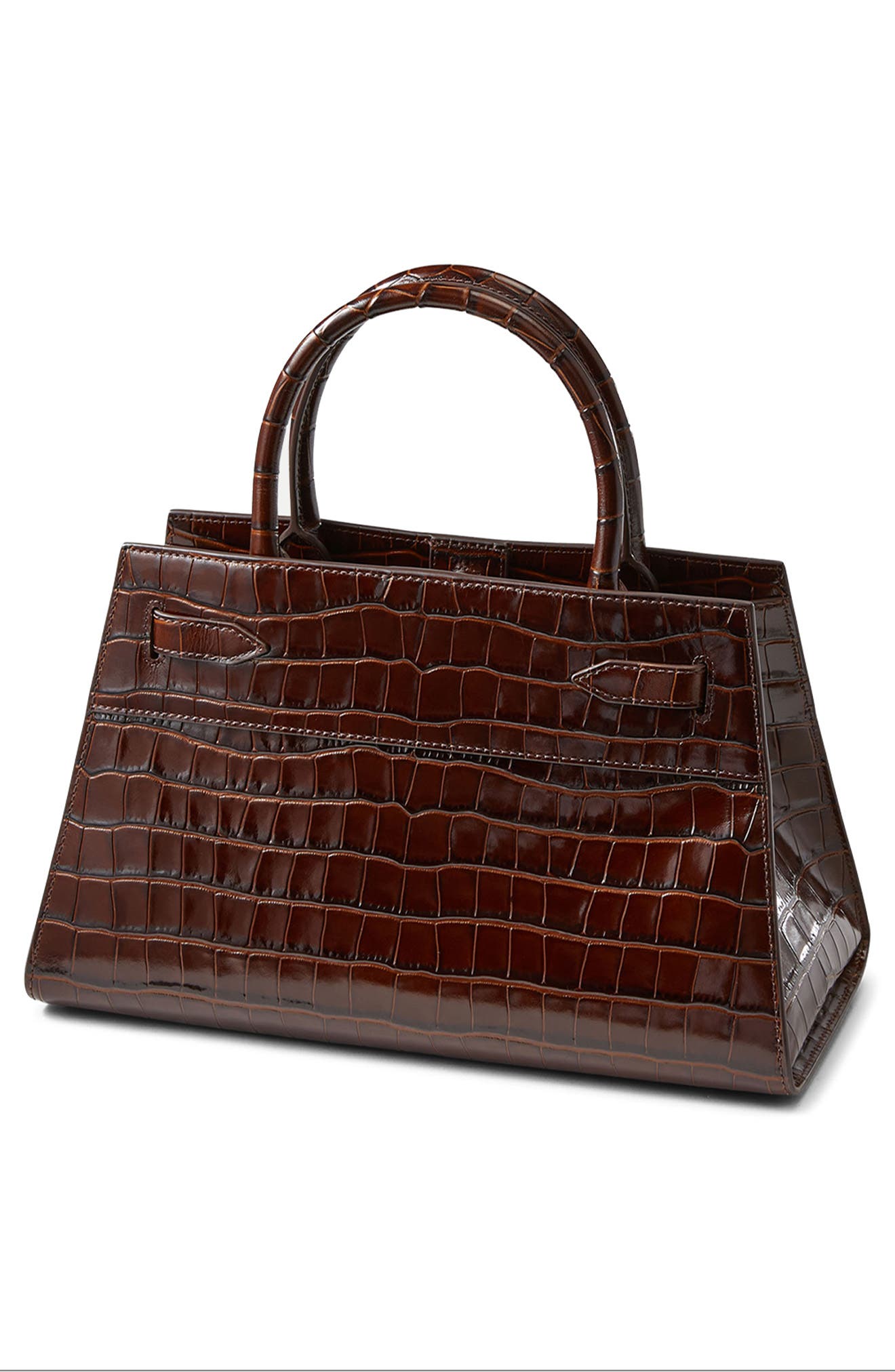 Veronica Beard Dash Croc Embossed Leather Top Handle Bag, Alternate, color, Chestnut