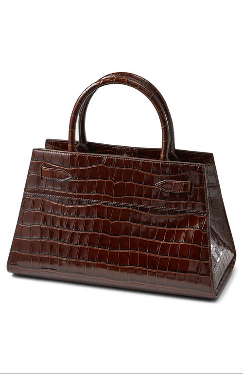 Veronica Beard Dash Croc Embossed Leather Top Handle Bag In White