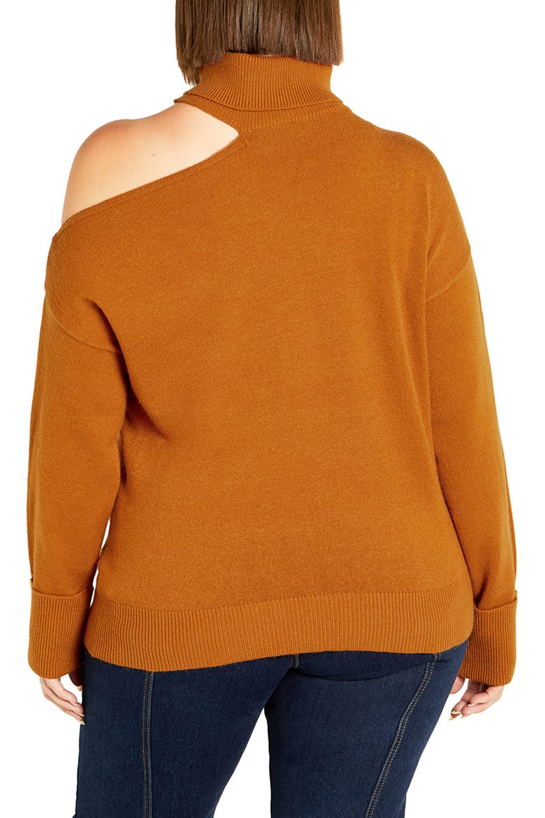 Open Shoulder Turtleneck Sweater, Alternate, color, HONEY