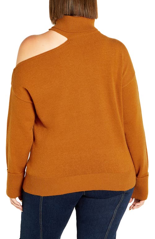 City Chic Open Shoulder Turtleneck Sweater In Brown