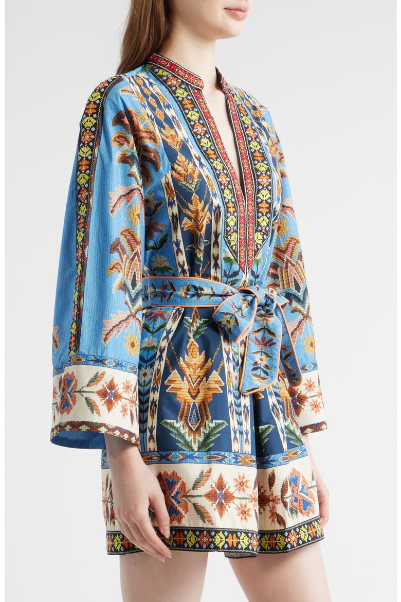 Embroidered Tapestry Long Sleeve Minidress, Alternate, color, BLUE