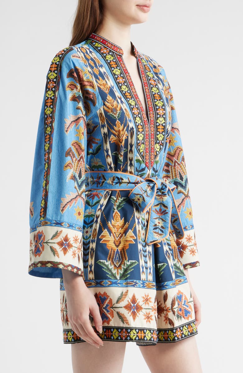 FARM Rio Embroidered Tapestry Long Sleeve Minidress, Alternate, color, Blue