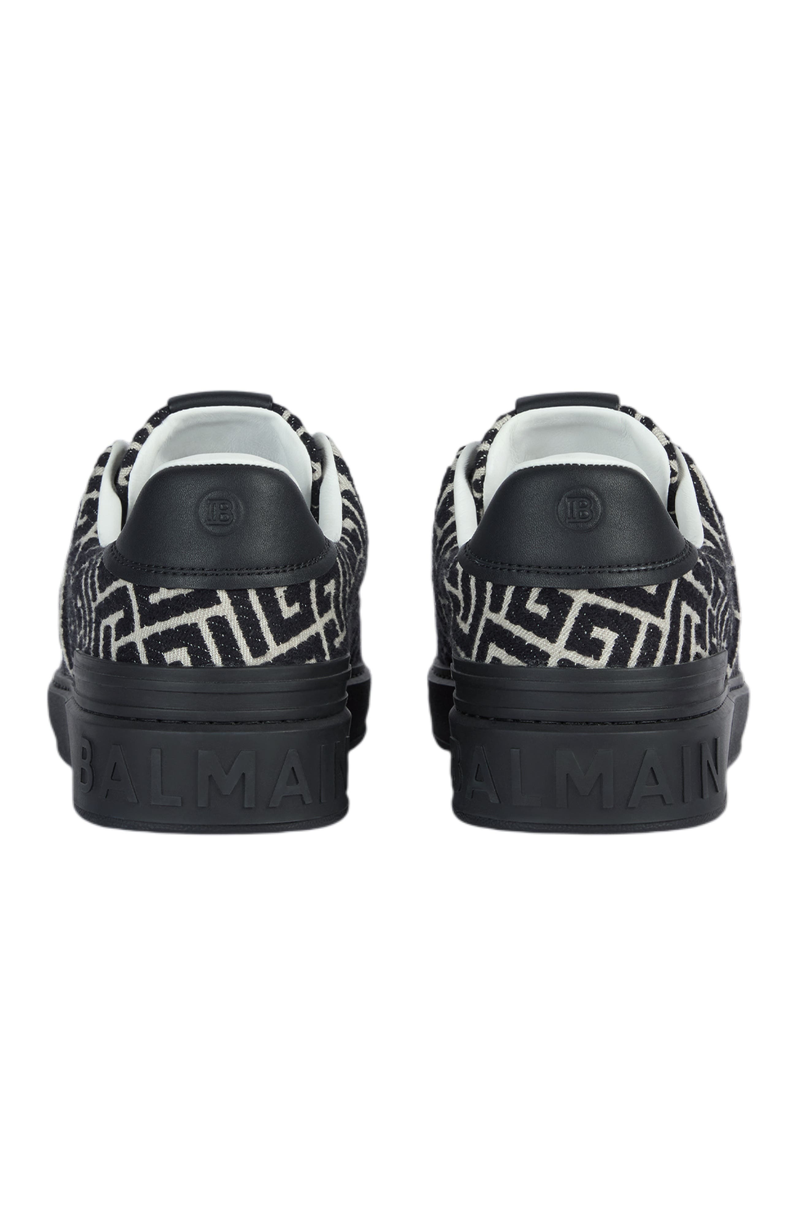 B-Court trainers in leather and Monogram jacquard, Alternate, color, black