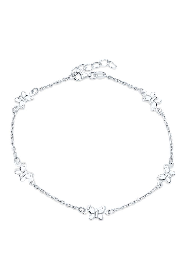 Sterling Silver Butterfly Charm Anklet, Main, color, SILVER