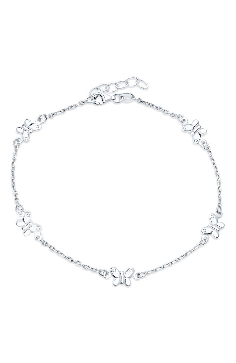 BLING JEWELRY Sterling Silver Butterfly Charm Anklet, Main, color,