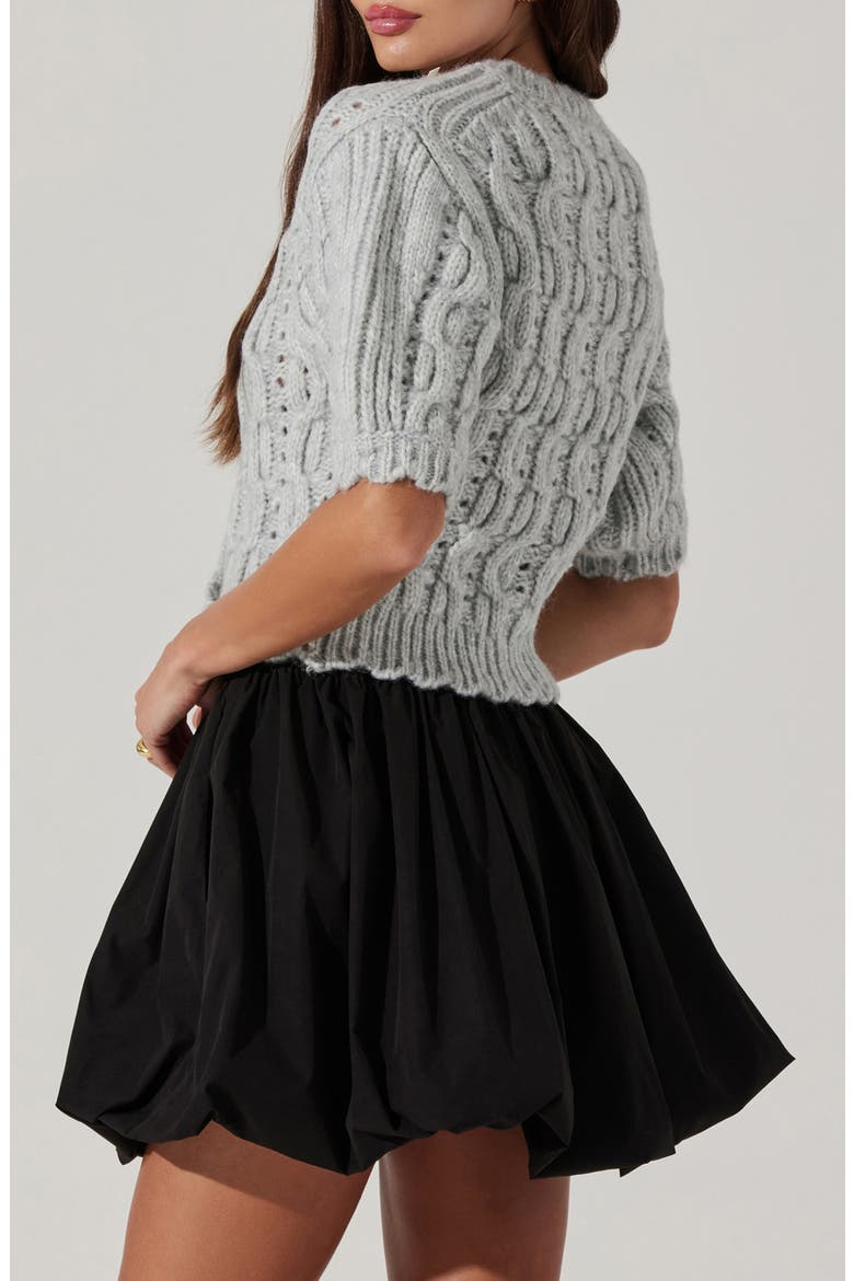 Bow Cable Stitch Short Sleeve Cardigan, Alternate, color, GREY