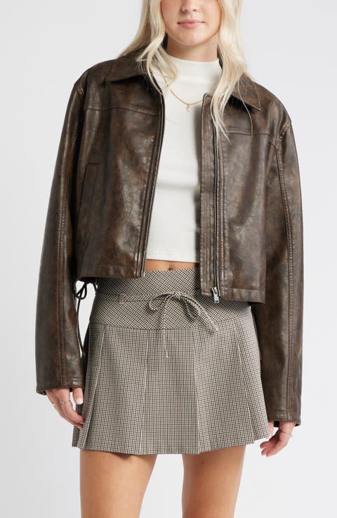 Side Tie Faux Leather Moto Jacket