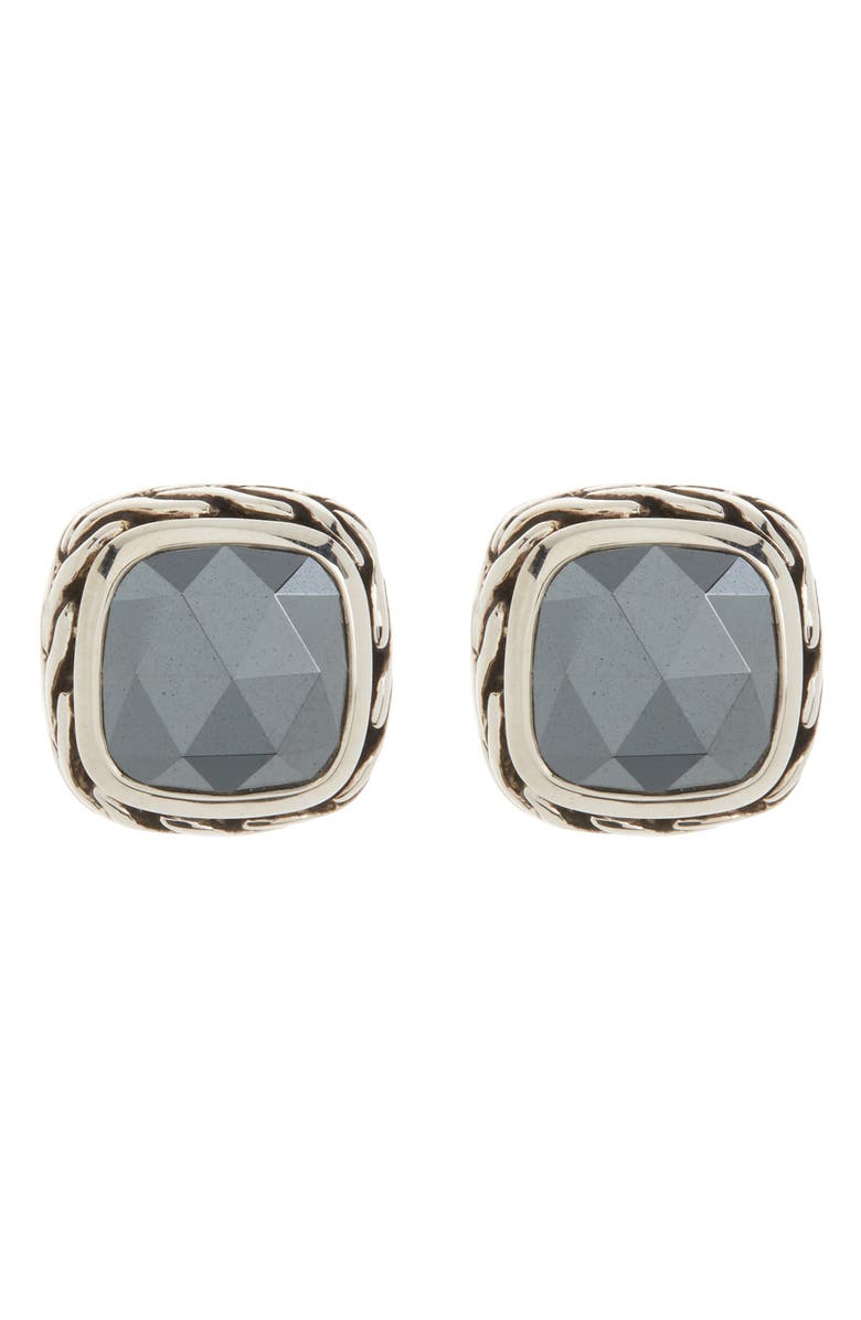 John Hardy Classic Chain Sterling Silver Hematite Cushion Stud Earrings, Main, color,