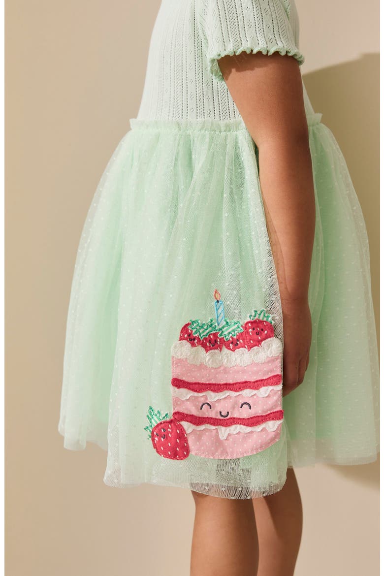 Kids' Cake Appliqué Tulle Dress, Alternate, color, BLUE/GREEN CAKE