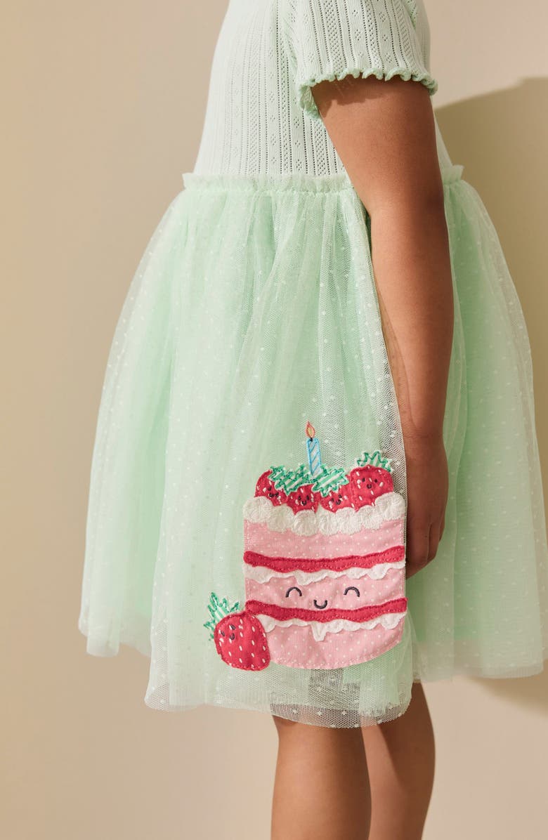 NEXT Kids' Cake Appliqué Tulle Dress, Alternate, color, Blue/Green Cake