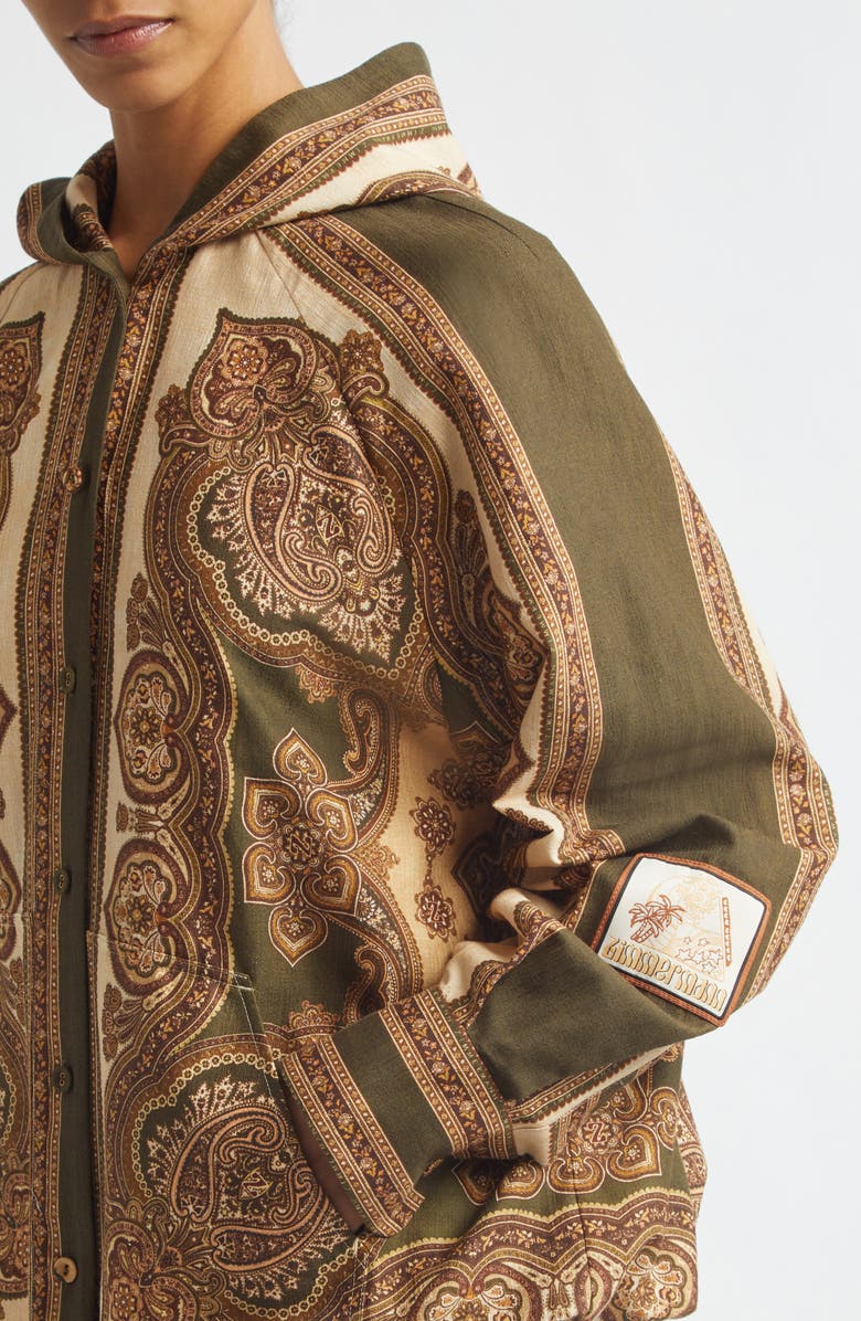 Zimmermann Mahon Paisley Print Hooded Button-Up Shirt, Alternate, color, Olive Paisley