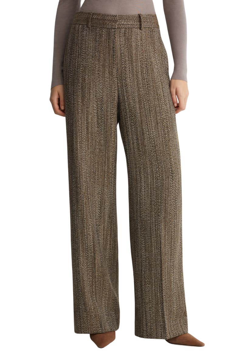 Inessa Herringbone Wide Leg Wool Blend Trousers, Alternate, color, BROWN