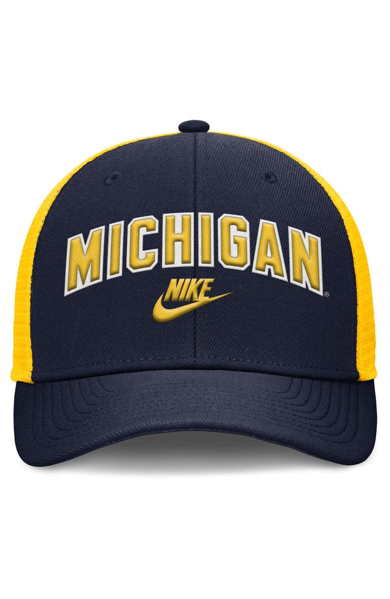Nike Men's Nike Navy/Maize Michigan Wolverines Legacy Arch Rise Performance Trucker Adjustable Hat, Alternate, color,