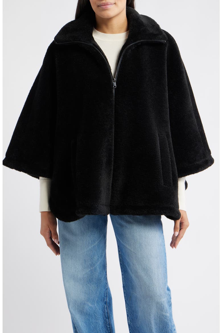 Calder Faux Fur Poncho Jacket, Alternate, color, BLACK