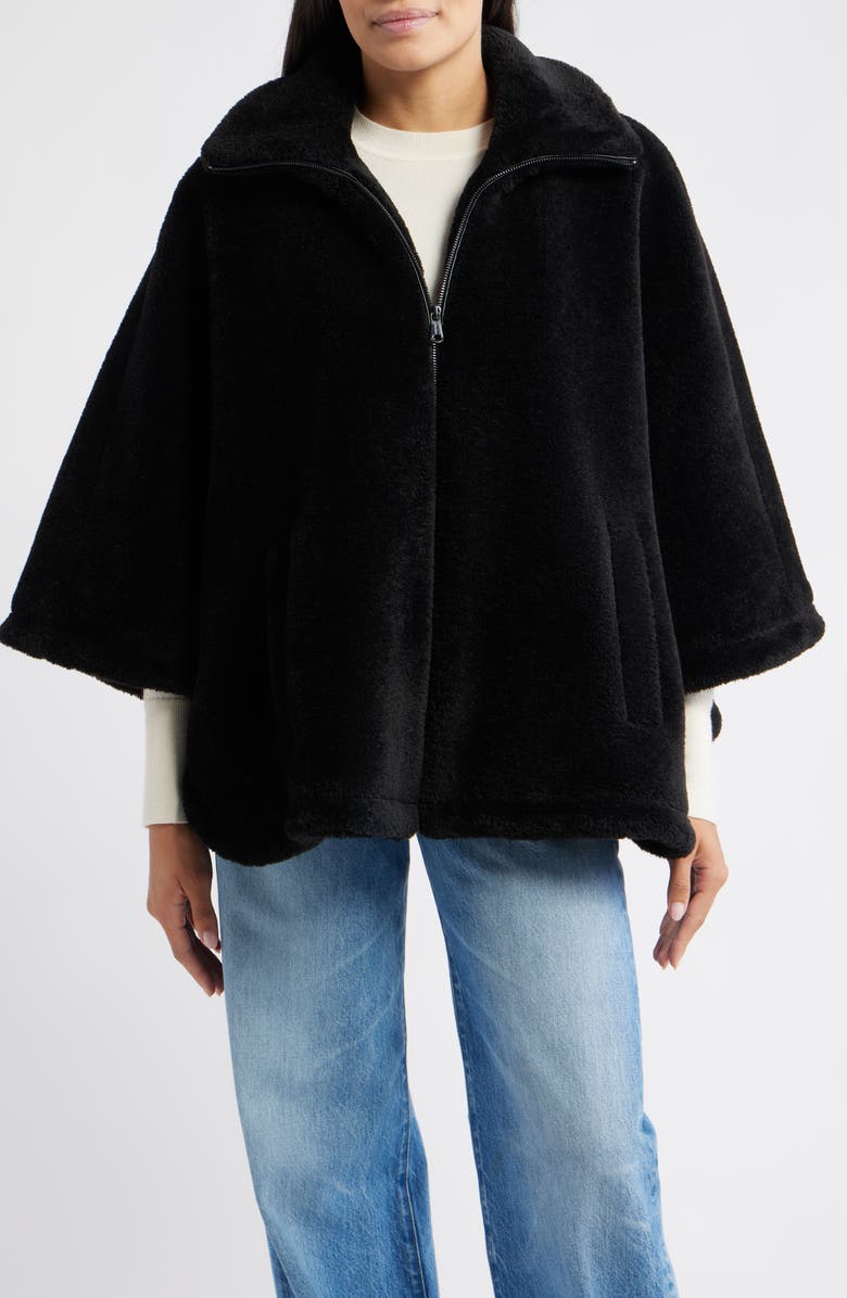 Bernardo Calder Faux Fur Poncho Jacket, Alternate, color, Black
