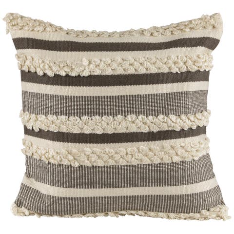 20" Gray and Cream Handloom Woven Outdoor Throw Pillow