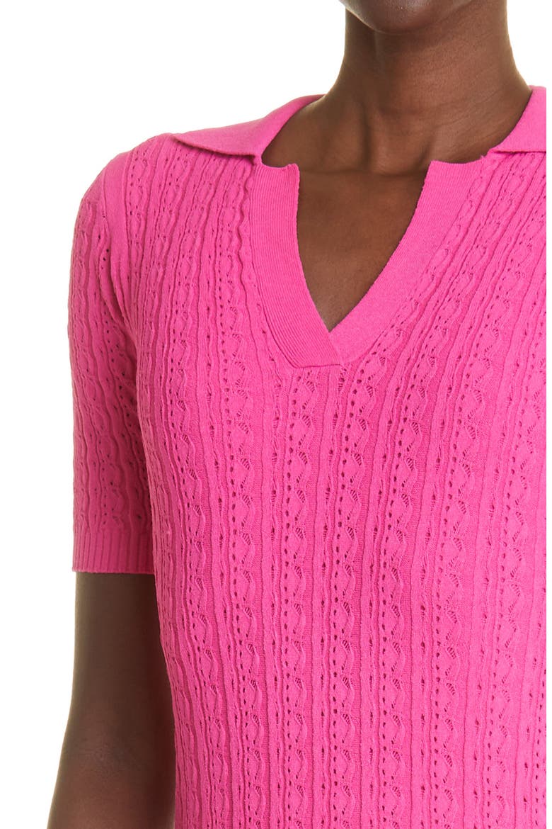 Pointelle Knit Midi Polo Dress, Alternate, color, FUCHSIA