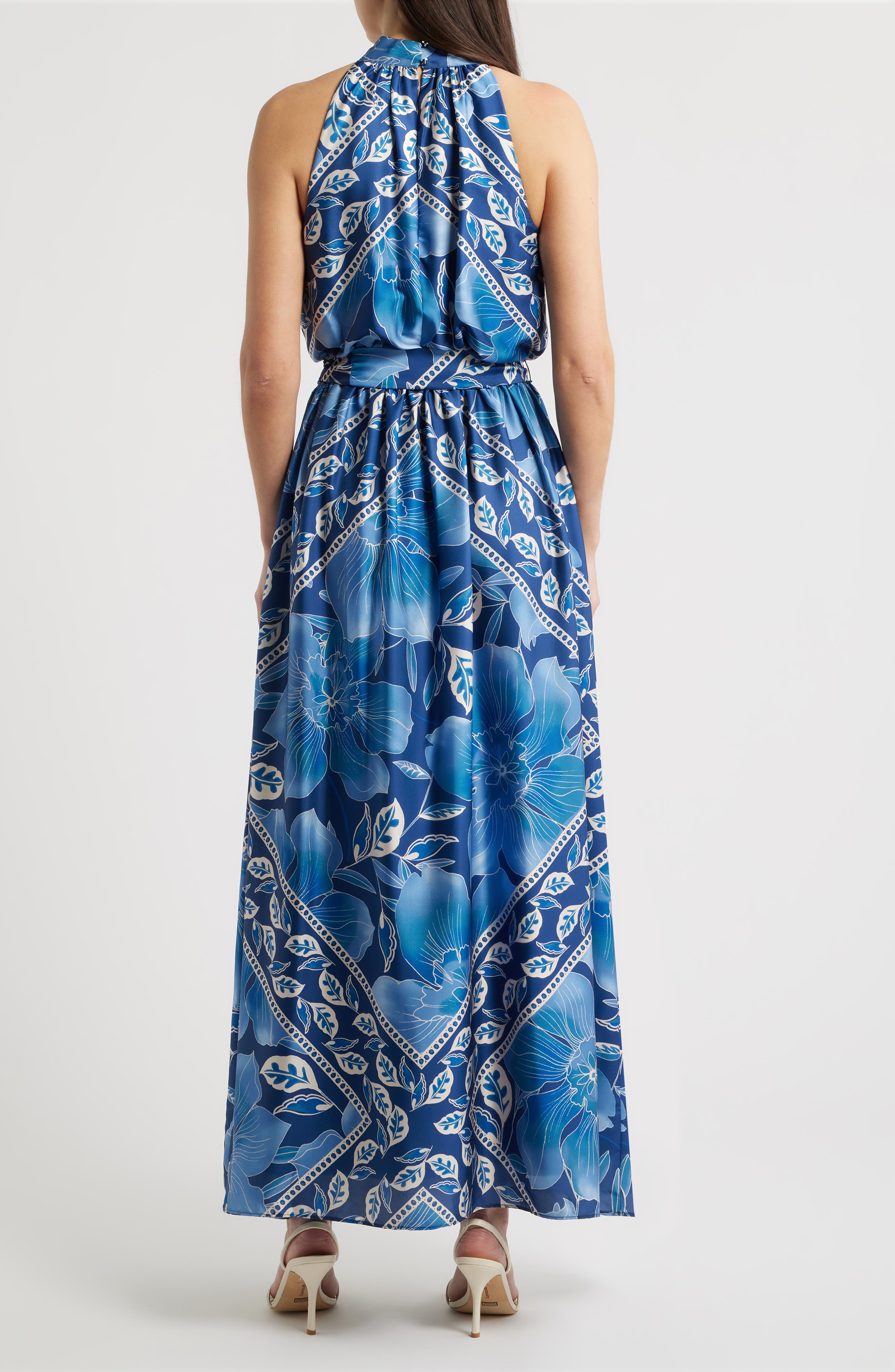 Printed Mock Neck Satin Maxi Dress - image 2
