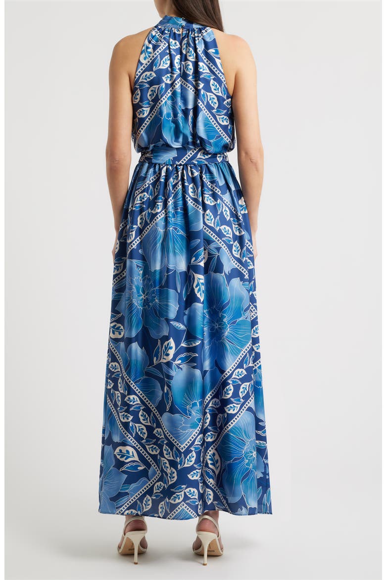 Printed Mock Neck Satin Maxi Dress, Alternate, color, BLUE MULTI