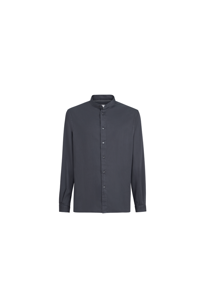 Garment-dyed shirt in cotton twill with Mandarin collar, Alternate, color, Anthracite
