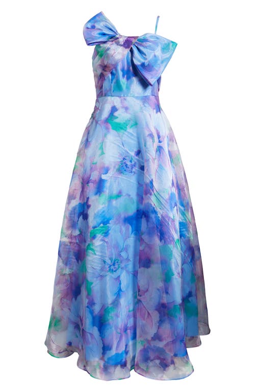 Shop Eliza J Bow Bodice Sleeveless Gown In Blue Multi
