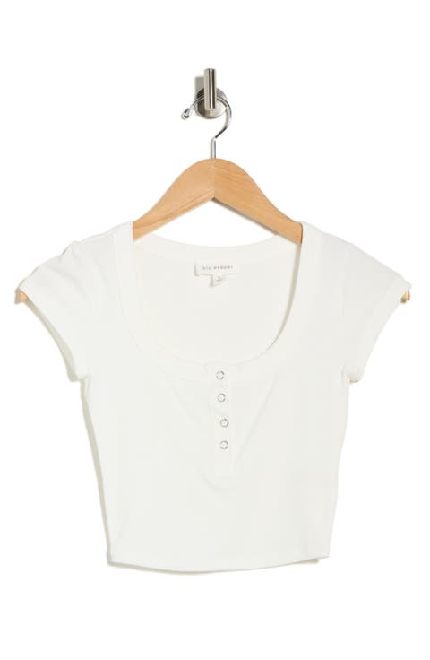 Snap Front Cap Sleeve Crop Henley