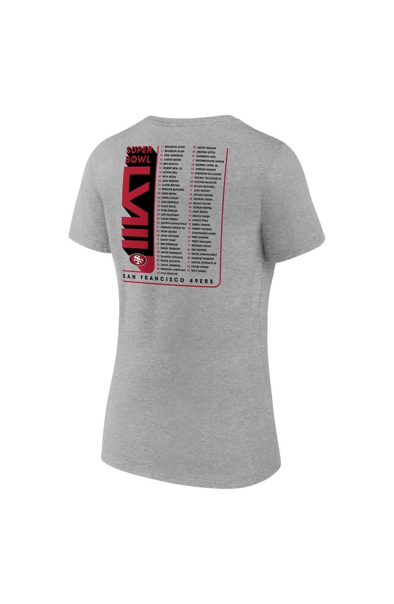 FANATICS Women's Fanatics Branded  Heather Gray San Francisco 49ers Super Bowl LVIII Roster V-Neck T-Shirt, Alternate, color, 