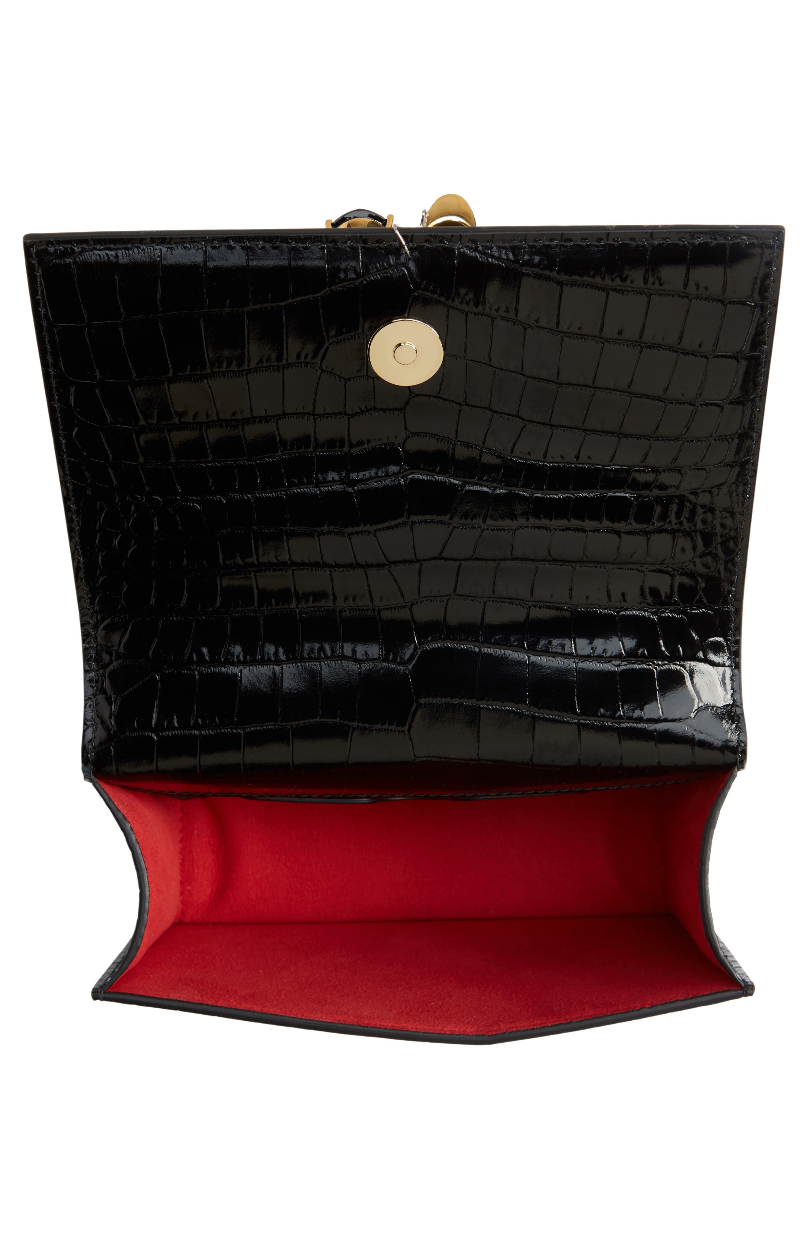 McQueen Alexander McQueen Mini Jeweled Croc Embossed Leather Satchel, Alternate, color, Black