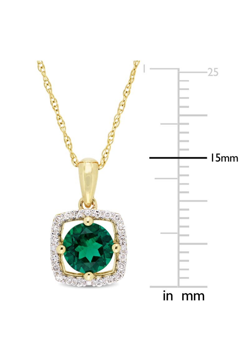 Gemstone & Diamond Square Halo Necklace 10K, Alternate, color, Created Emerald/Gold