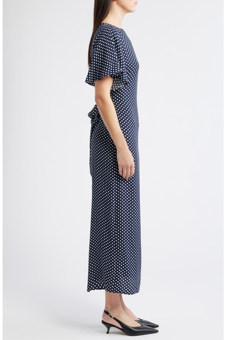 Maeva Polka Dot Flutter Sleeve Midi Dress, Alternate, color, DREAM DOT