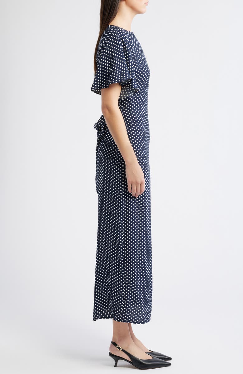 Reformation Maeva Polka Dot Flutter Sleeve Midi Dress, Alternate, color, Dream Dot