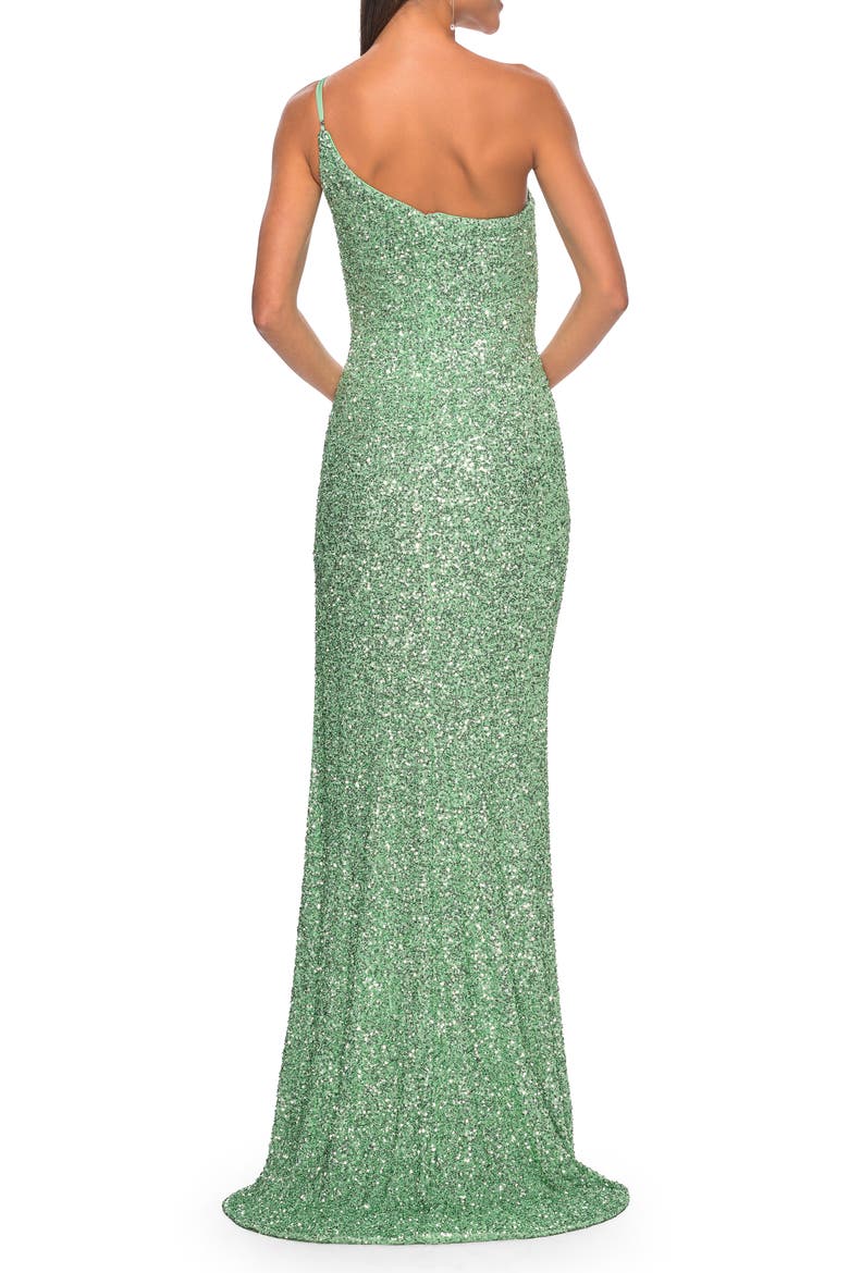 Elegant Soft Sequin One Shoulder Long Dress, Alternate, color, Sage